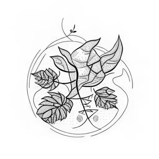 A dotwork tattoo of a running shoe entwined with vines and leaves, representing the client's dedication to both fitness and a nature-inspired healthy lifestyle. tattoo design idea