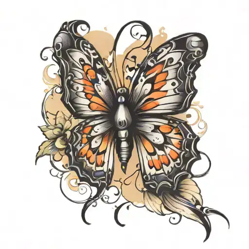 edgy butterfly perched tattoo design idea