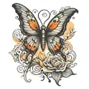 edgy butterfly perched tattoo design idea