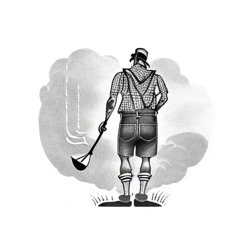 A farmer with a green work cover, a pitchfork and flip flops tattoo design idea