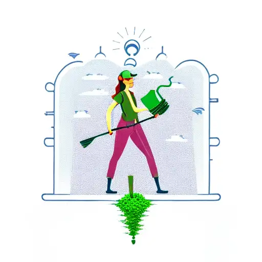 A woman farmer with a green work cover, a pitchfork and flip flops tattoo design idea