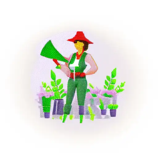 A woman farmer with a green work cover, a pitchfork and hunting flip flops tattoo design idea