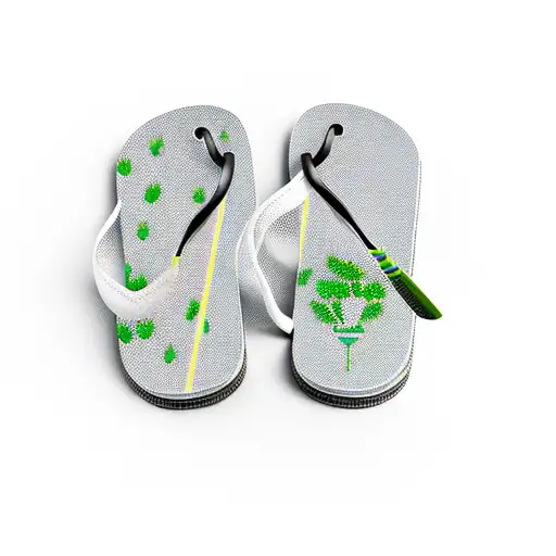 A farmer with a green work cover, a pitchfork and flip flops tattoo design idea