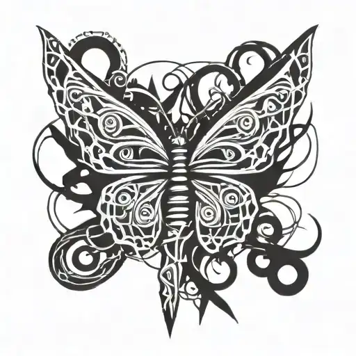 Butterfly, knife, barbed wire wrapped tattoo design idea