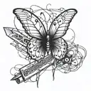 Butterfly with a knife, barbed wire wrapped loosely tattoo design idea