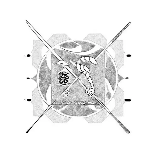 sushi knife with Japanese characters tattoo design idea
