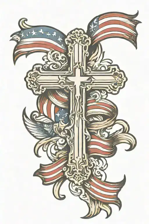 cross and american flag tattoo design idea