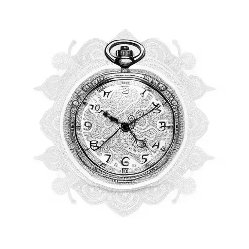 Pocket Watch lace jewels chain tribal tattoo design idea