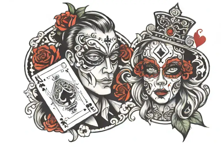 poker face looking tattoo design idea