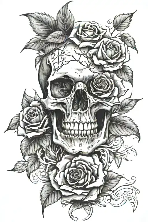 Skull cut in half with a rose. tattoo design idea