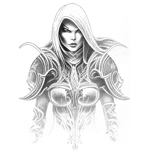 Tattoo with Sarah Kerrigan from Starcraft 2, Arthas Menethil from World of Warcraft, Tyrael from Diablo, Dragonborn in t tattoo design idea