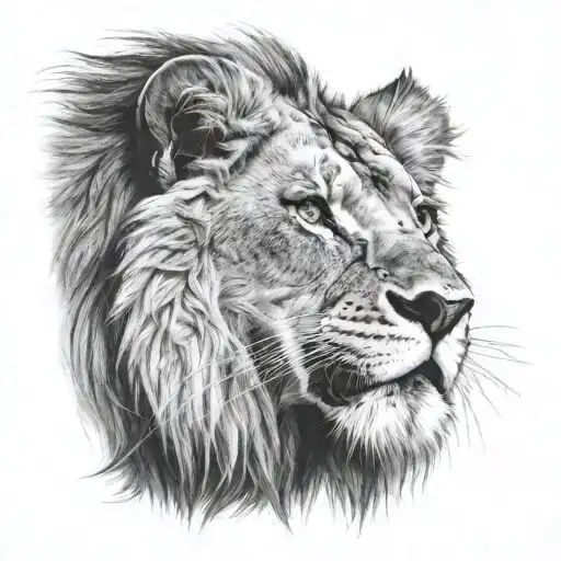 roaring lion looking at me tattoo design idea