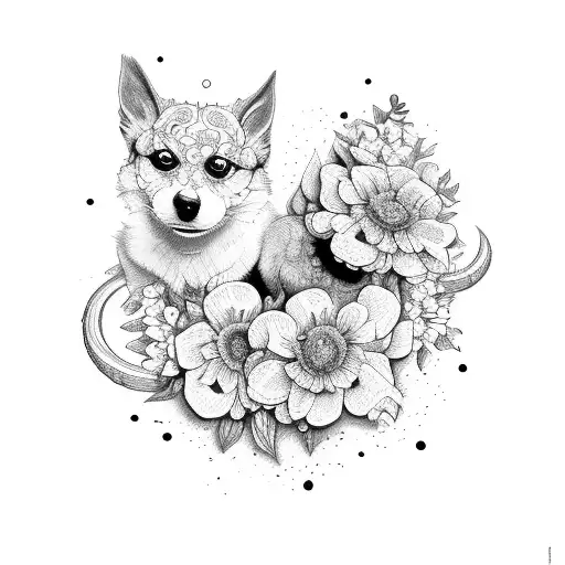 Cerberus with flowers and birds tattoo design idea