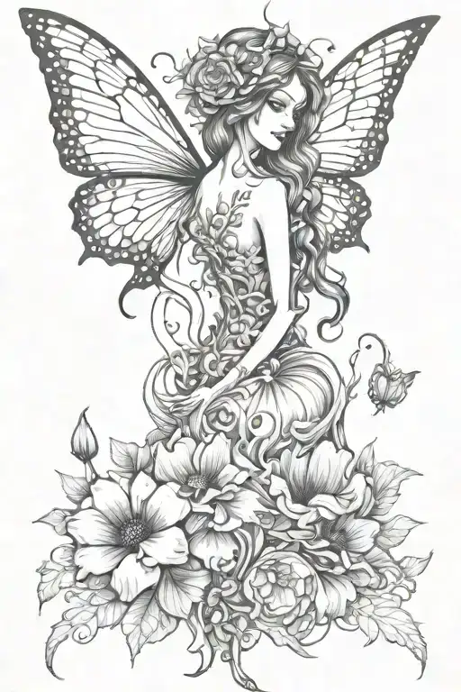 fairy's and poppys spine tattoo design combining tattoo design idea