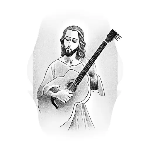 A silhouette of Jesus playing an acoustic guitar tattoo design idea