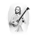 A silhouette of Jesus playing an acoustic guitar tattoo design idea