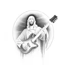 A silhouette of Jesus playing an acoustic guitar tattoo design idea