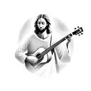 A silhouette of Jesus playing an acoustic guitar tattoo design idea