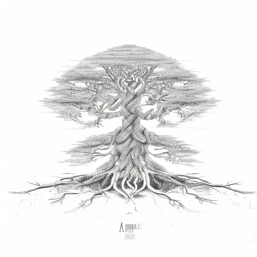 A sketch-style illustration of a family tree with each branch representing a different generation tattoo design idea