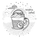 A serene landscape with a coffee bean sun and musical instruments scattered around tattoo design idea