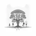 A sketch-style illustration of a family tree with each branch representing a different generation tattoo design idea