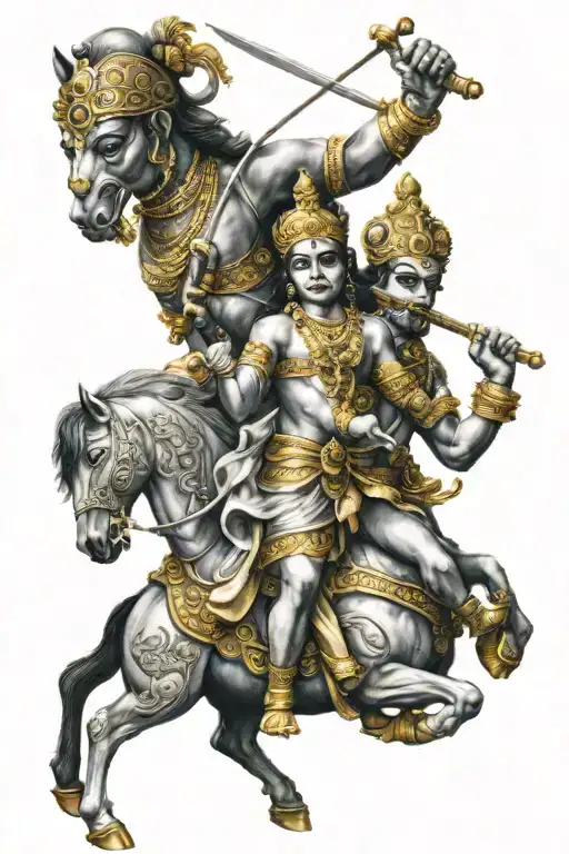 Krishna leading Arjuna Krishna Bhagavad Gita tattoo design idea