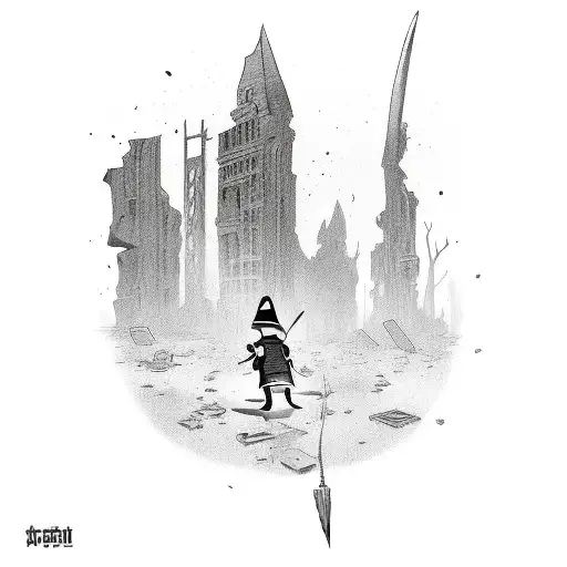 spy vs spy characters chasing each other in an abounded city, sleeve, tattoo design idea