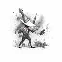 spy vs spy characters original style chasing each other in an abounded city, sleeve, tattoo design idea