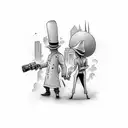 spy vs spy characters original style chasing each other in an abounded city, sleeve, tattoo design idea