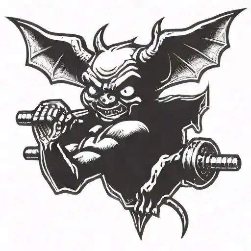 baby devil lifting barbell weights tattoo design idea