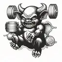 baby devil lifting barbell weights tattoo design idea
