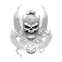 hazme un ángel y un diablo en modo de escultura griega pasándose un balón de fútbol antiguo  tattoo design idea