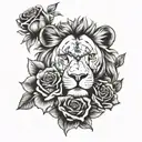 lion with roses and a clock tattoo design idea