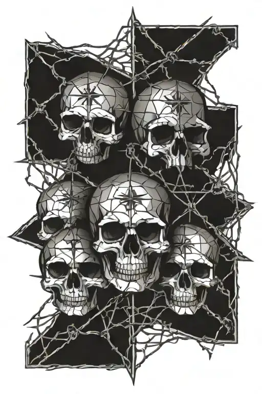 skulls wrapped in barbed wire with maltese cross tattoo design idea