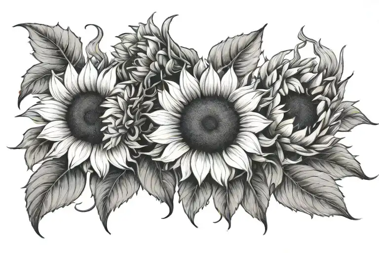 3 sunflowers intertwined tattoo design idea