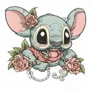 happy Stich with roses around tattoo design idea