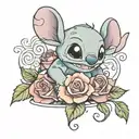 happy Stich with roses around tattoo design idea