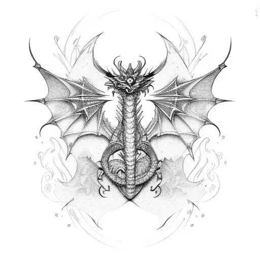Dragon butterfly sword tattoo design idea