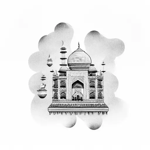 A hip hop artist rapping in front of the Taj Mahal tattoo design idea