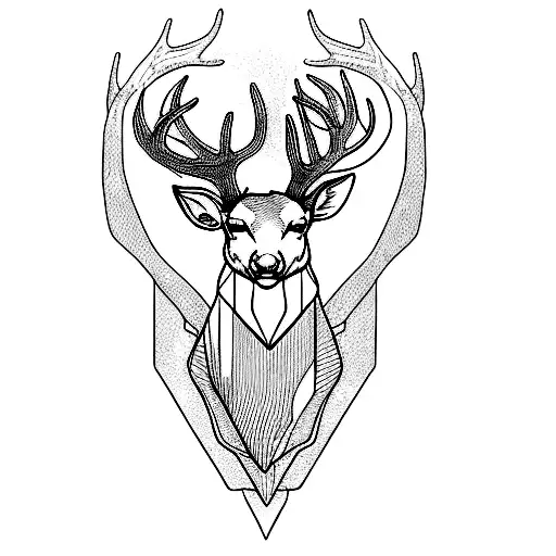 a deer head with horns tattoo design idea