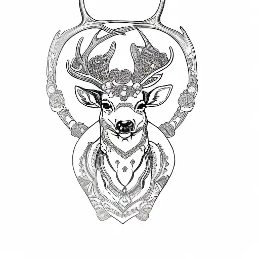 a deer head with horns tattoo design idea