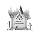 A hauntingly elegant graveyard with intricate tombstones and a solitary cat tattoo design idea