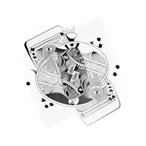A sleek and stylish blackwork tattoo of a lowered car racing through a deck of cards. tattoo design idea