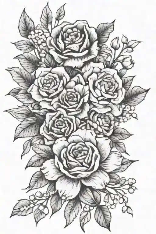 birthstone flower bouquet tattoo design idea