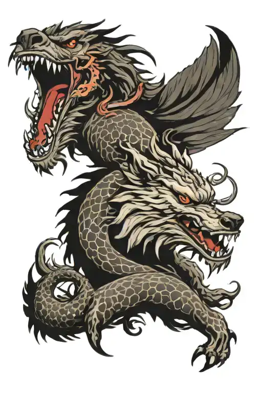 wolf and dragon tattoo design idea