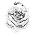 A microphone surrounded by roses and musical notes tattoo design idea