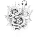 A microphone surrounded by roses and musical notes tattoo design idea
