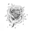 A microphone surrounded by roses and musical notes tattoo design idea