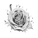 A microphone surrounded with roses and musical notes tattoo design idea