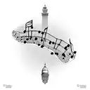 A map of Italy with musical notes forming the outline of the country tattoo design idea